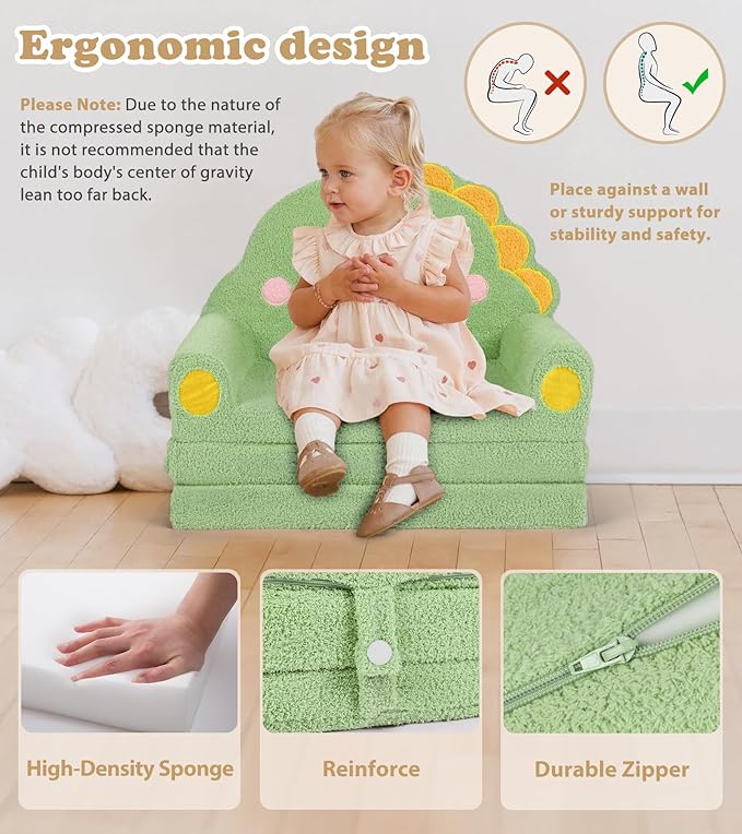 Kids Couch, 2-in-1 Soft Toddler Couch Fold Out - Image 6