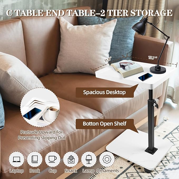 C Table Side Table End Table Adjustable Height，C Shaped End - Image 5