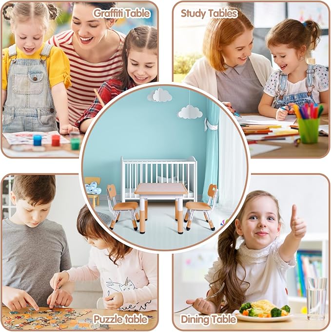 Kids Table and 2 Chairs Set, Height Adjustable Toddler Study Table and Chair Set - Image 7