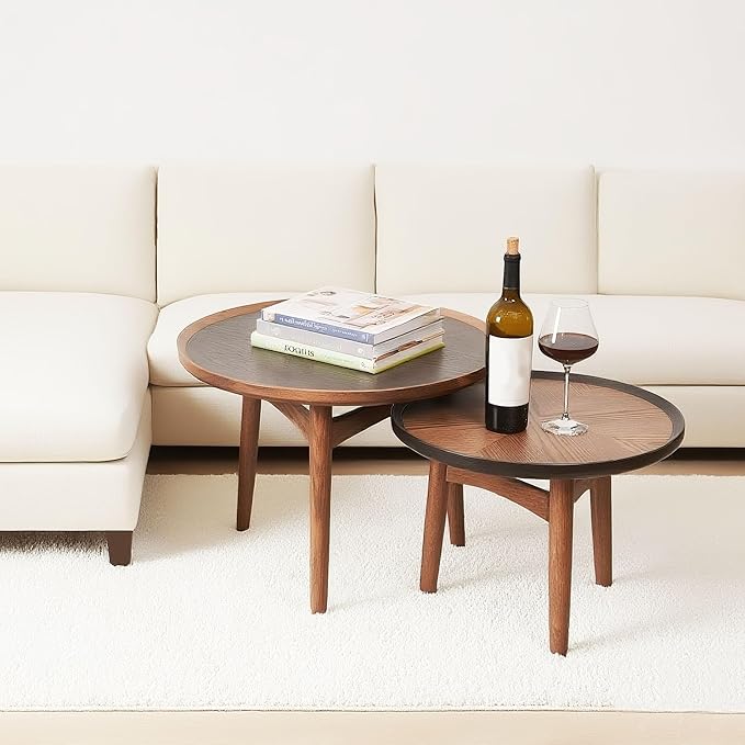 CONSDAN 24 Round Coffee Table, Solid Oak Frame & Veneer Top, USA Grown Hardwood - Image 6