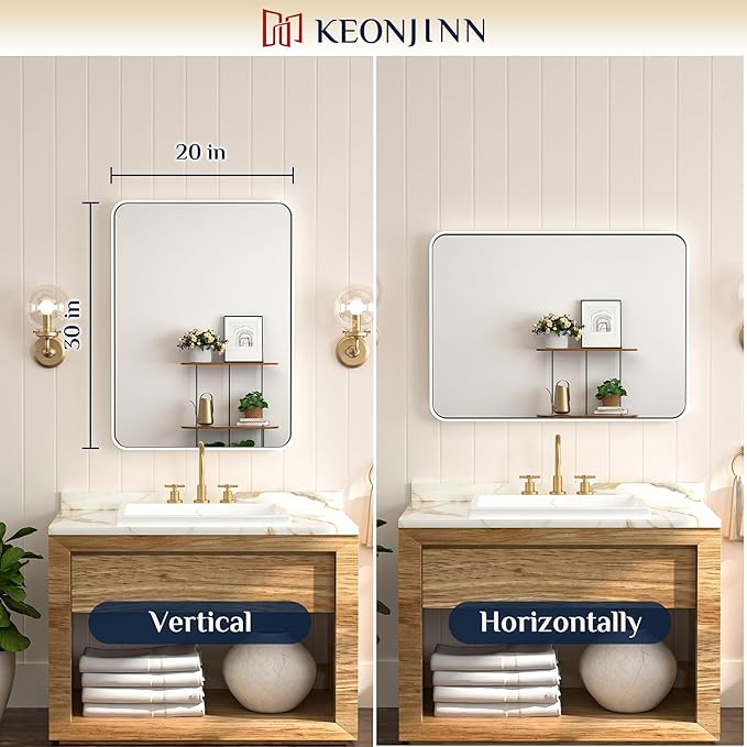 Keonjinn White Framed Mirrors for Bathroom 20 x 30 Inch Rounded Rectangle - Image 8