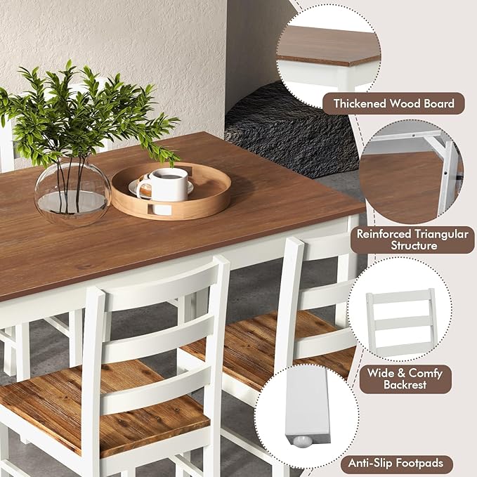 Giantex 5-Piece Dining Set for 4, Solid Wood Rectangular Table & 4 Chairs wtih - Image 3