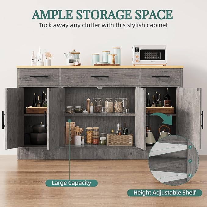 Shintenchi Buffet Cabinet with Storage, 53.4" Large Kitchen Storage Cabinet - Image 7