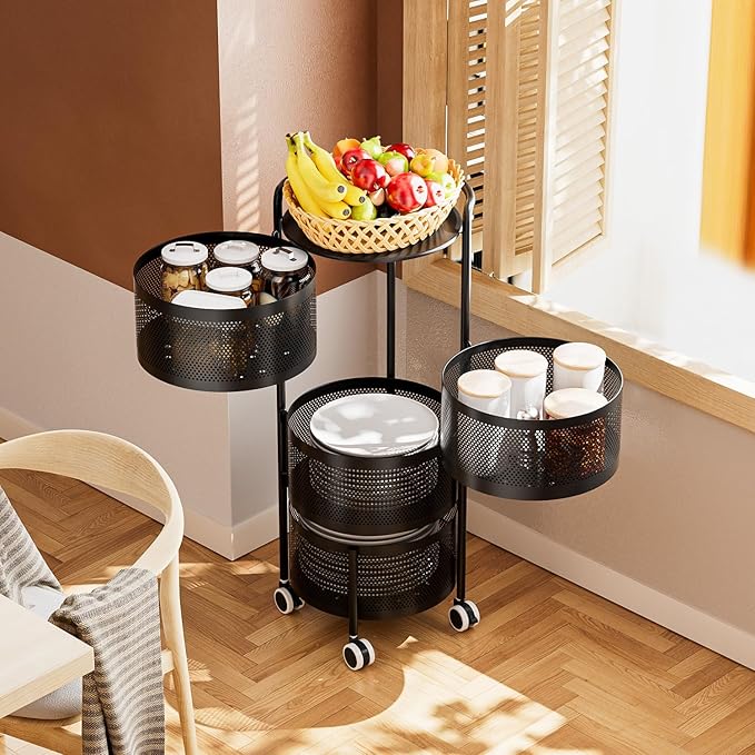 Kitchen Storage Rack No Assembly, 4-Tier Metal Storage Tower Cart Organizer on - Image 6