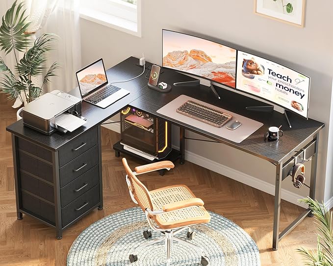 AODK L Shaped Gaming Desk with 4 Drawers, L Shaped Computer Desk with USB - Image 8