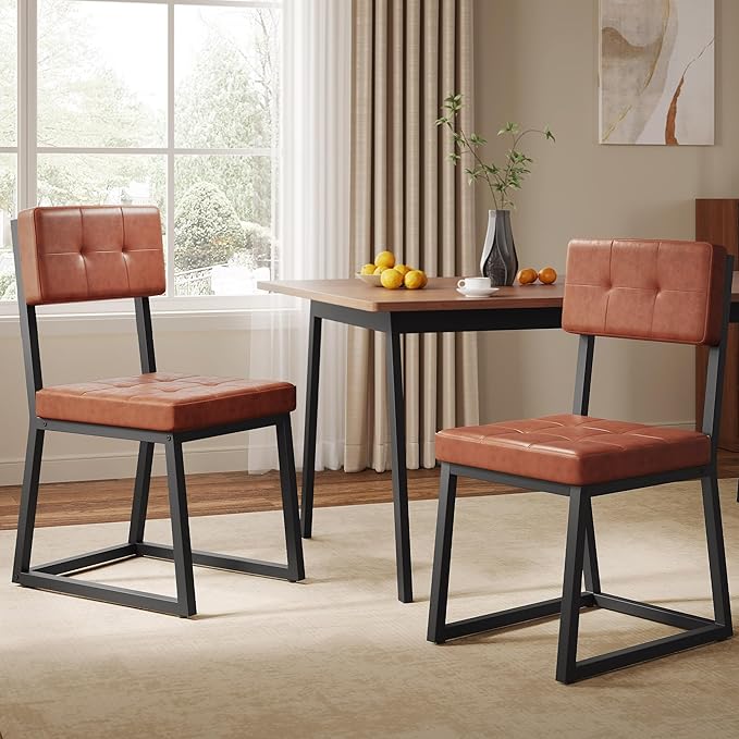 DWVO Modern Dining Chairs Set of 2 Brown Upholstered Kitchen Chairs - Image 2