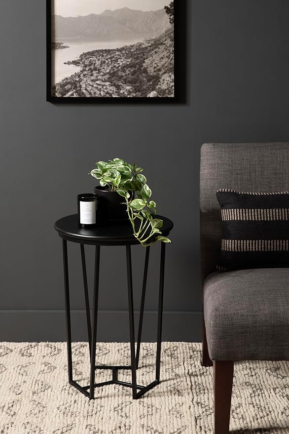 Kate and Laurel Solvay Round Metal and Wood Side Table; 16 x 16 x 24; Black; - Image 2