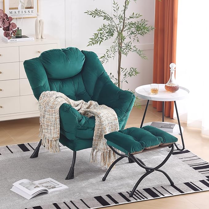 Oversized Chair with Ottoman, Modern Chair with Folding Footrest, Lounge Accent - Image 2