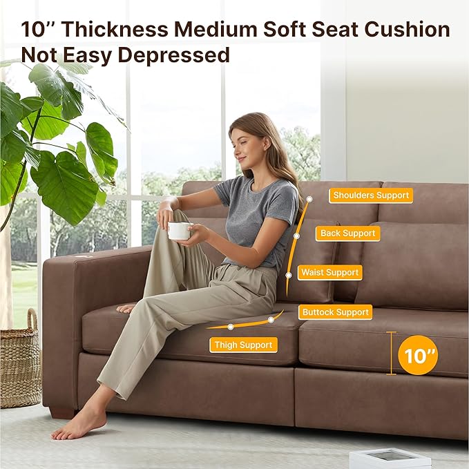 89" Sofa Couch for Living Room Faux Leather Upholstered Couch - Image 4