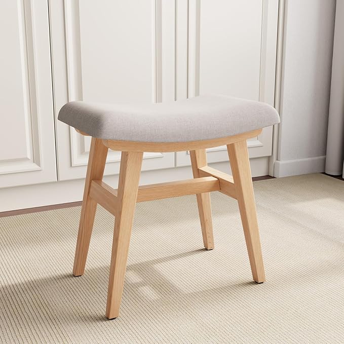 Solid Wood Small Vanity Stool, Compact Makeup Chair by Muwuele