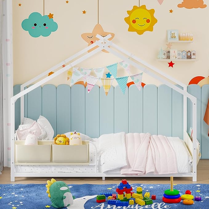 Timy House Shape Twin Size Montessori House Bed Metal Floor Bed - Image 3