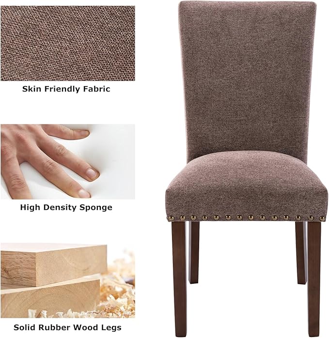 COLAMY Upholstered Parsons Dining Chairs Set of 4, Fabric Dining Room Kitchen - Image 4