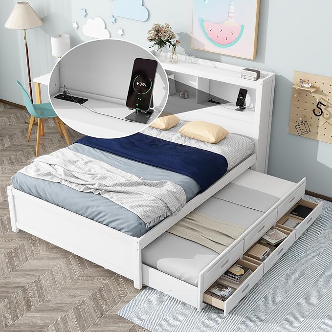 Full Size Pine Wood Platform Bed - Image 4
