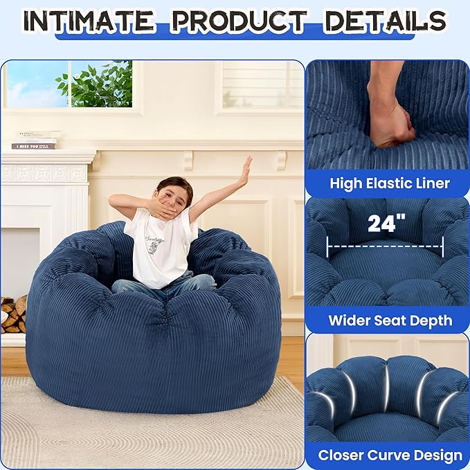HABUTWAY Giant Bean Bag Chair for Adults/Kids/Teens, Pumpkin Bean Bag Couch - Image 5