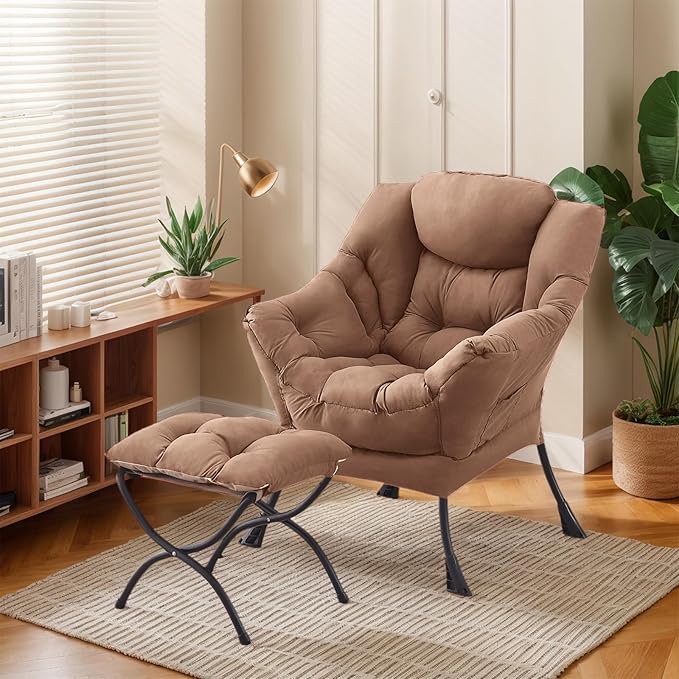 Large Lazy Chair with Ottoman, Accent Reading Chair with a Footrest, Cozy - Image 7