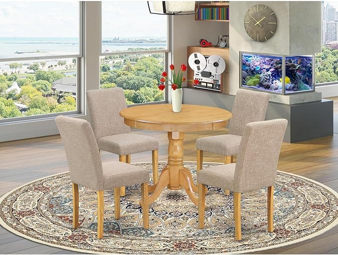 East West Furniture ANAB5-OAK-04 5 Piece Dining Table Set - Image 6