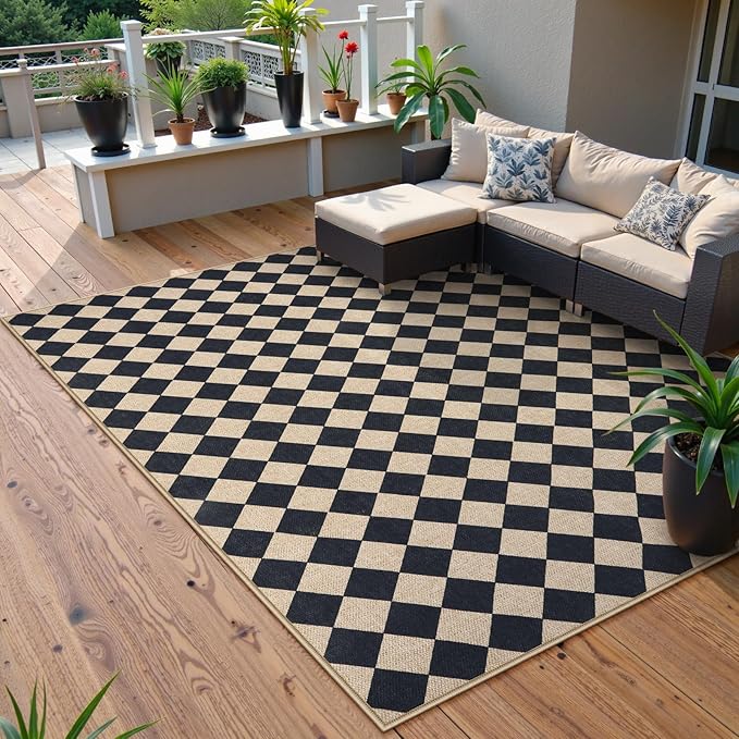 Lahome Checkered Dining Living Room Rug, 5x7 Washable Indoor Outdoor Easy Jute - Image 3