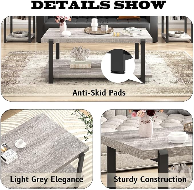 FOLUBAN Rustic Coffee Table, Modern Wood Center Table - Image 5