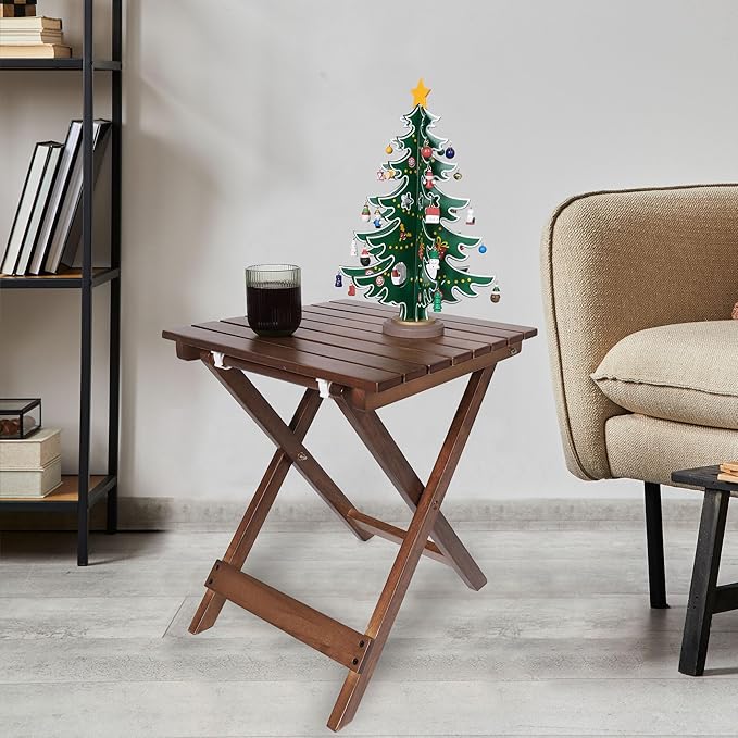 Outdoor Patio Side Table Small Wood End Square Table Folding Coffee Furniture - Image 7