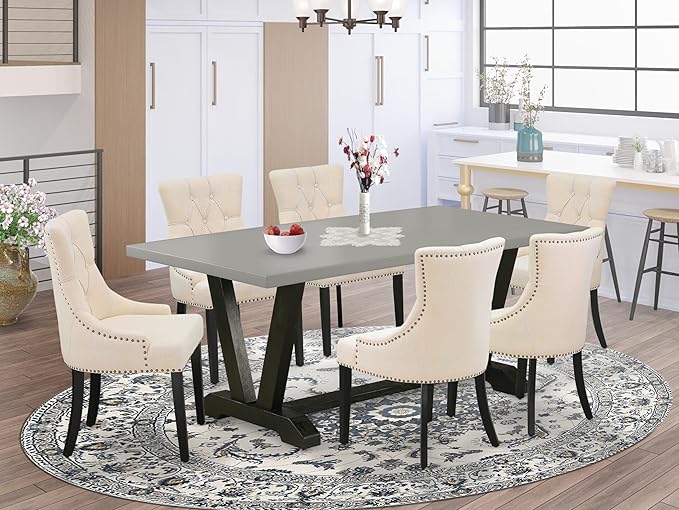 East West Furniture V697FR102-7 7 Piece Dining Table Set Consist of a Rectangle - Image 2