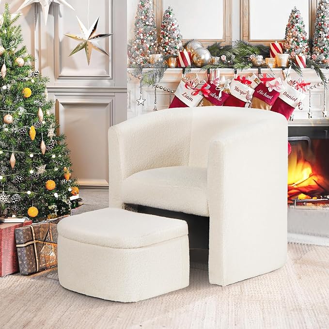 COLAMY Upholstered Sherpa Barrel Accent Chair - Image 7