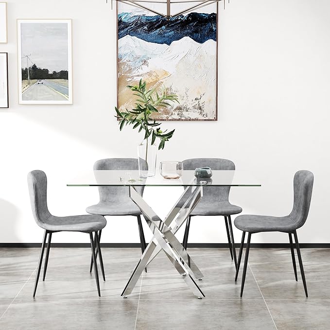 Tempered Glass Dining Table 48 Inch Mordern Rectangular Kitchen Table - Image 4