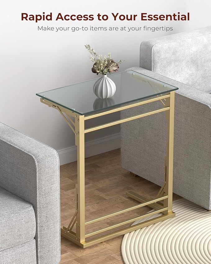 Tatub 24" Folding TV Tray Table Set of 2, Glass C Shaped End Table - Image 4