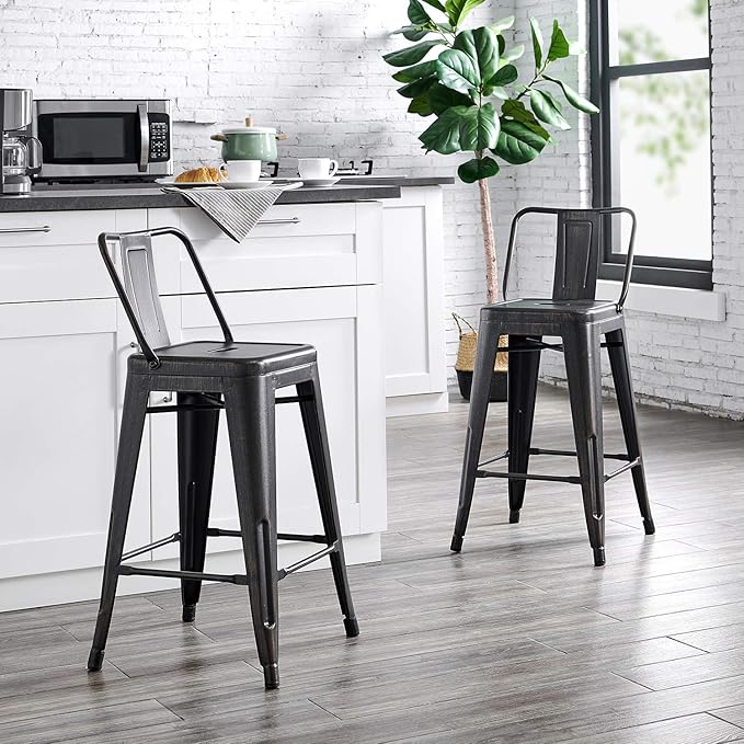 AC Pacific 24” Metal Barstool Set of 4 – Country Rustic Style - Image 2