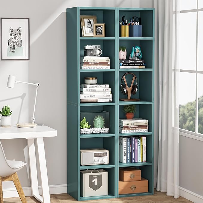 LITTLE TREE 70.9 Inch Tall Narrow Bookcase, Corner Bookshelf 6 Tier Cube - Image 4