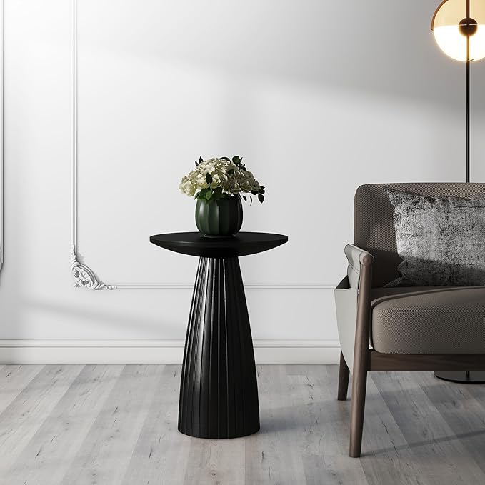 Black Pedestal Side Table 14.56'' Dia, Modern Accent End Table, Fluted Base - Image 4