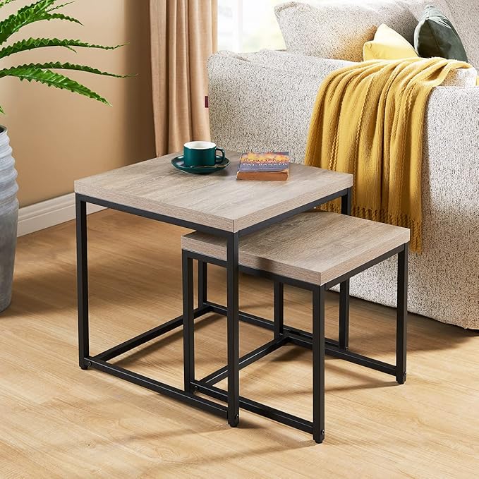 CENSI 20"x20" French Oak Nesting End Side Table, Accent Coffee Table, Square - Image 3