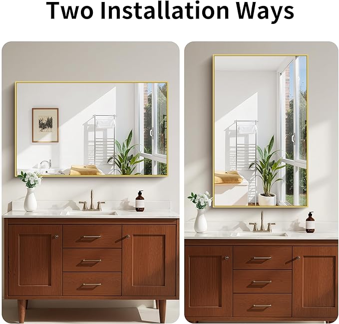 KOCUUY 30x48 Inch Large Gold Wall Mounted Mirror, Aluminum Framed Decorative - Image 5