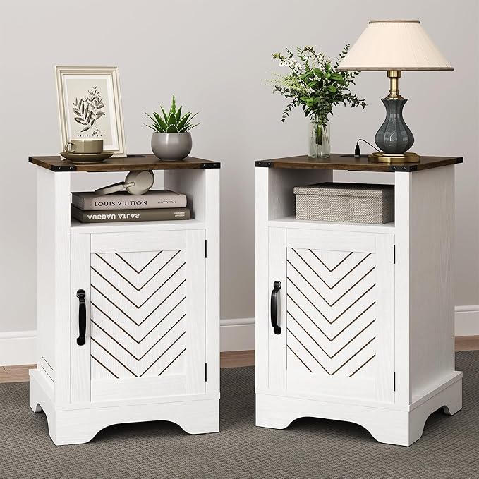 RoyalCraft Set of 1 Farmhouse Nightstand, Tall Bedside Table by Bringyoubetterlife