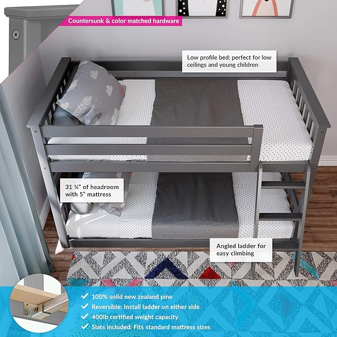Max & Lily Twin Over Twin Low Bunk Bed - Image 3