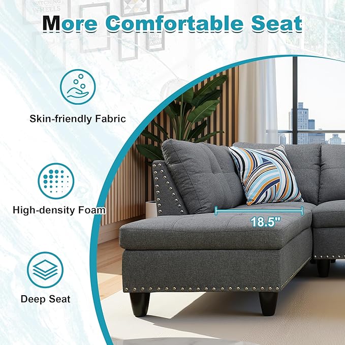 97.5" Oversized Sectional Couch, L Shaped Couch - Image 5