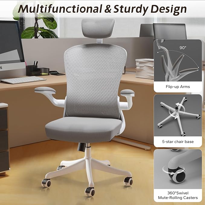 Ergonomic Office Chair with Adjustable Lumbar Support & Flip-Up Armrests - Image 7