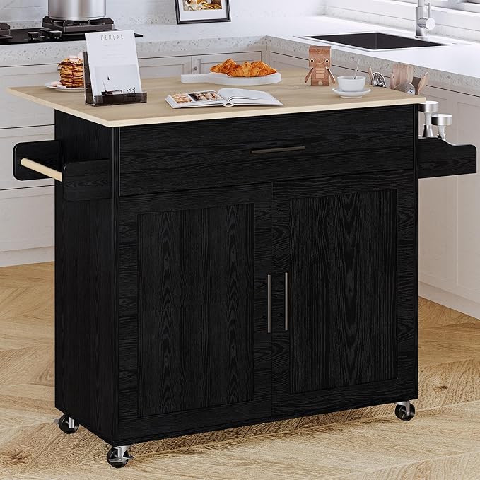 IRONCK Kitchen Island with Storage, Rolling Kitchen Island on Wheels with Drop by IRONCK