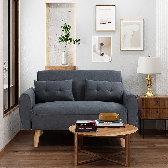 Shintenchi Small Modern Loveseat Couch Sofa, Mid Century Fabric Upholstered by Shintenchi