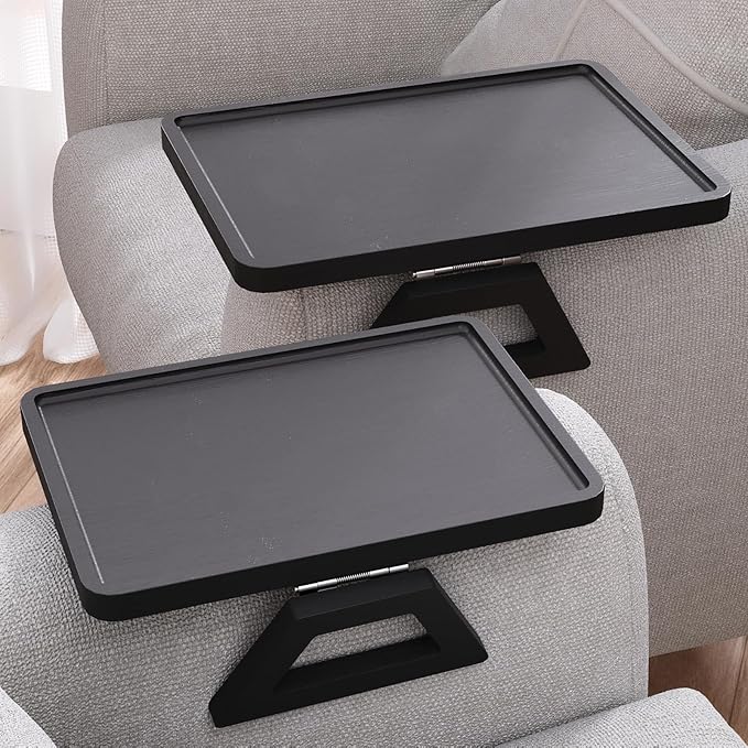 2 Pack Couch Arm Tray, Bamboo Folding Sofa Tray, Sofa Armrest Trays Clip-On by DANFOXER