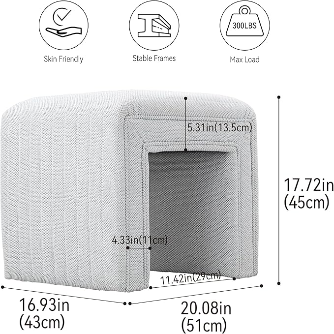 Get Set Style Vanity Stool Chair, Modern Linen Ottoman Foot Stool - Image 3