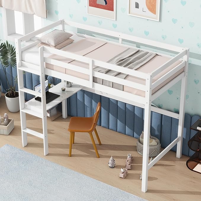 HomSof Twin Loft Bed with Built-in Desk by HomSof