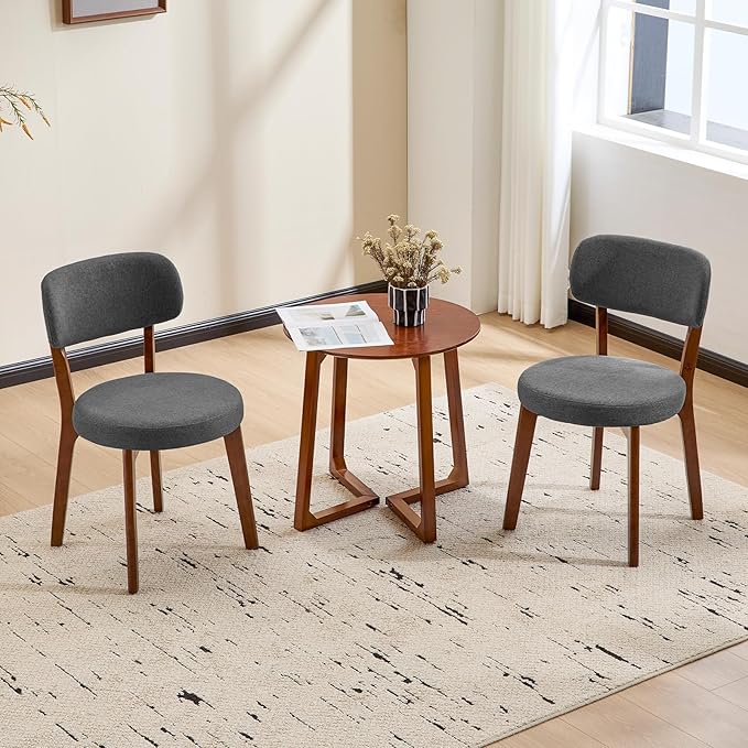 Furniliving Wooden Dining Chairs Set of 2, Mid-Century Modern Linen Upholstered by FurnilivingFurnitureforHome