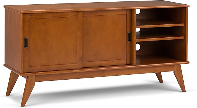 SIMPLIHOME Draper SOLID HARDWOOD 60 Inch Wide Mid Century Modern TV Media Stand by SimpliHome