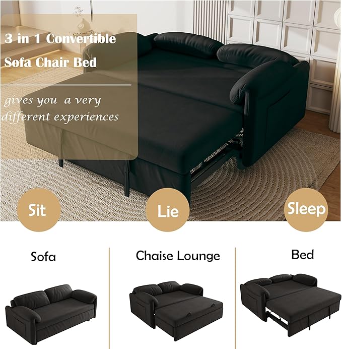 ERYE 3 in 1 Loveseat Sofa Convertible Sleeper Sofabed, Functional Recliner - Image 7