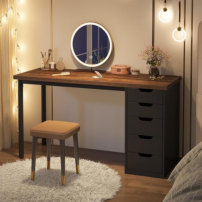 Tribesigns Computer Desk with 5 Drawers, 47 inches Rustic Brown Home Office - Image 6