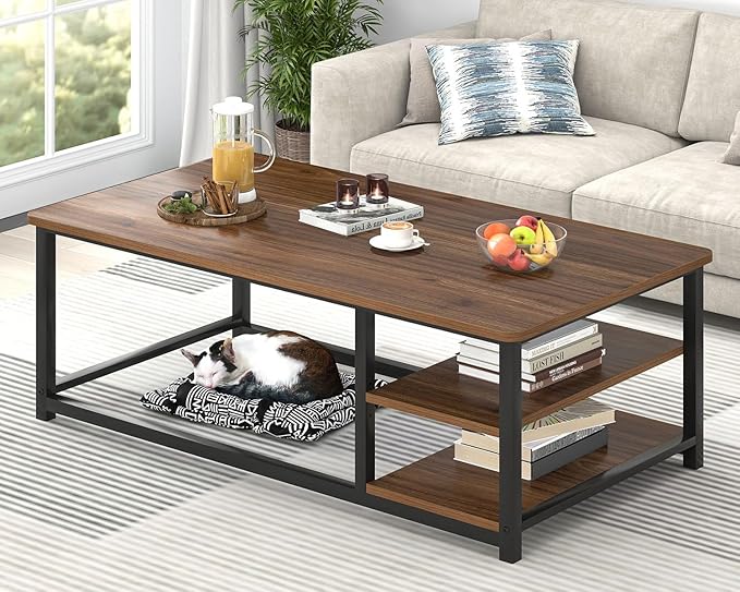 EXCEFUR Modern Coffee Table, Rustic Wood and Metal Center Table by EXCEFUR