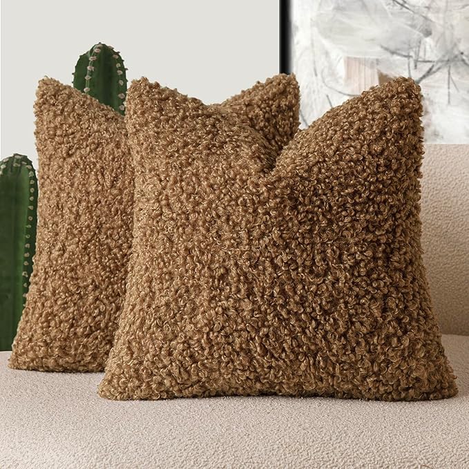 Foindtower 2 Pieces 22x22 Inch Dark Bronze, Faux Fur Throw Pillow Cover Accent by Foindtower