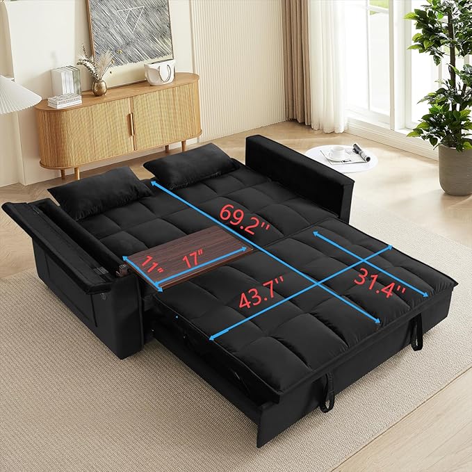 Ball & Cast 55" 3 in 1 Sleeper Sofa Bed Velvet Upholstered Pull Out Couch - Image 3