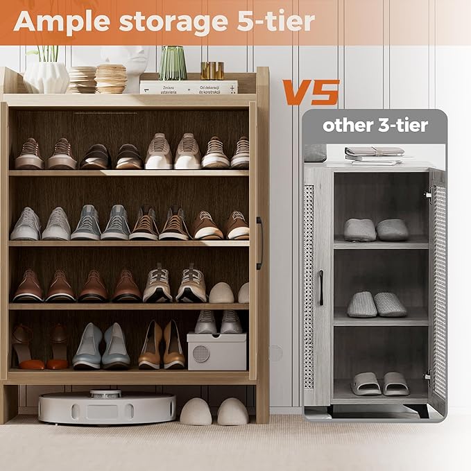 Shoe Cabinet Storage for Entryway, Rattan Storage Cabinet, Wooden Shoe Rack - Image 9
