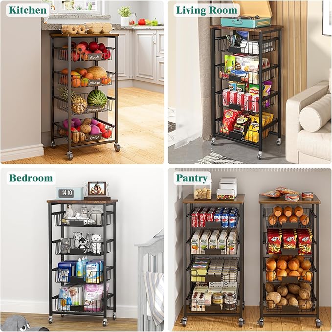 5-Tier Vegetable Fruit Basket Kitchen Storage Rolling Cart on Wheels - Image 7